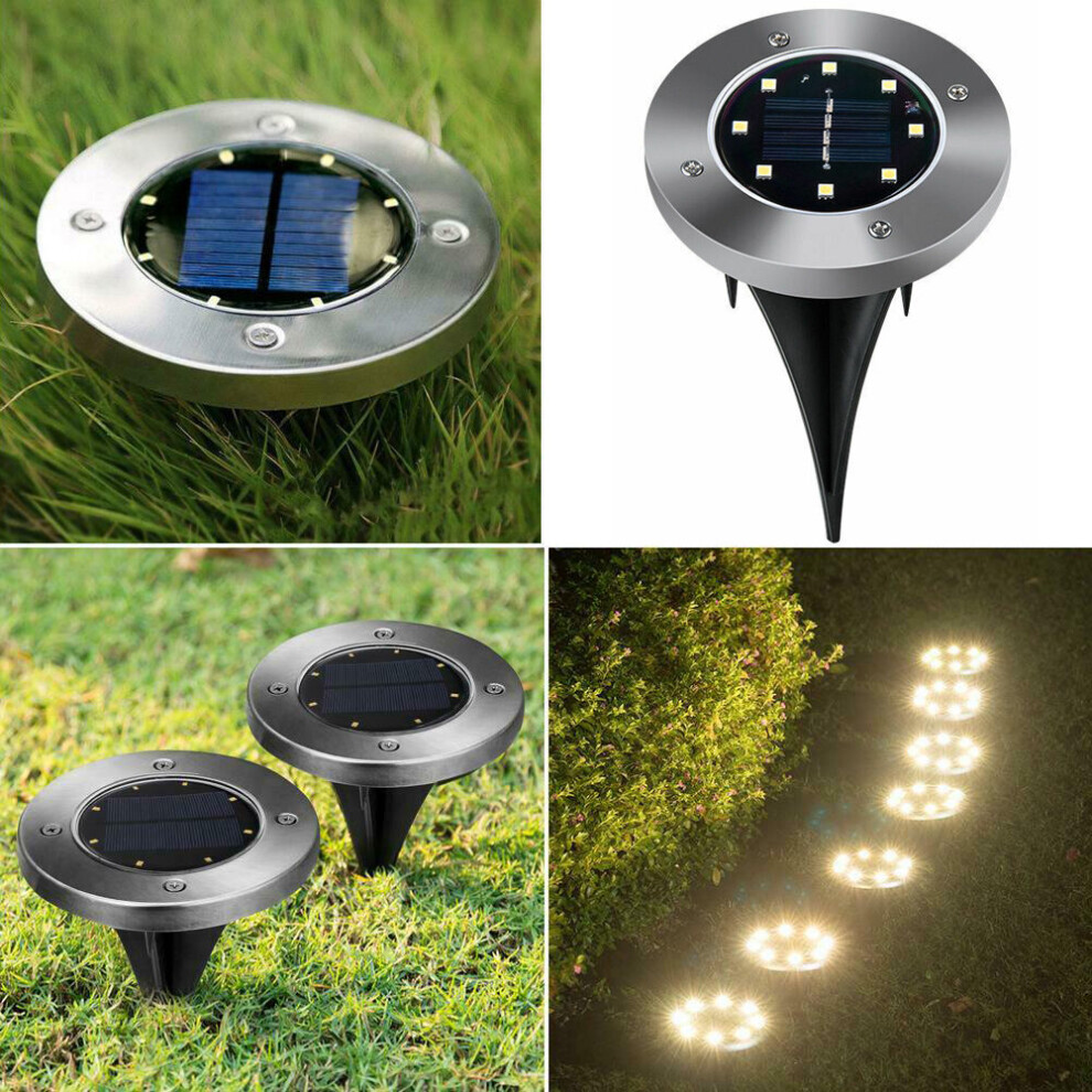 (4Pcs, Cool White) 8LED Solar Power Ground Lights Floor Decking Outdoor Garden Lawn Path Lamp