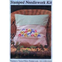 Pansies Cushion Tessin-Pillow (Green Check) Embroidery Kit