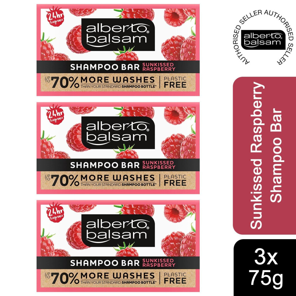 3x 75g Alberto Balsam Sunkissed Raspberry Shampoo Bar with Arganoil