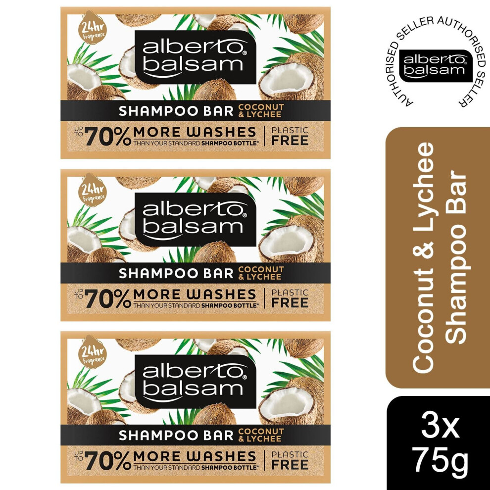 3pk 75g Alberto Balsam Coconut & Lychee Shampoo Bar with Argan oil