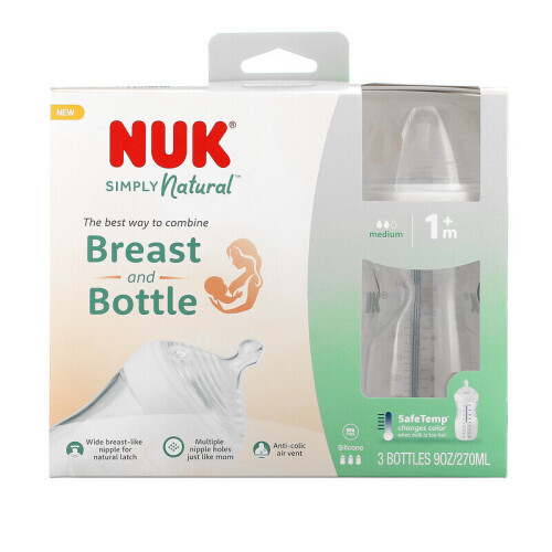 NUK, Simply Natural, Bottles, White, 1+ Months, Medium, 3 Pack 1
