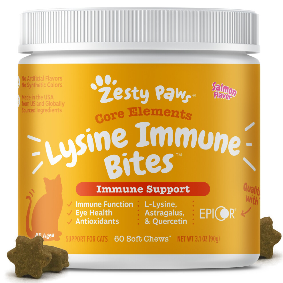 Zesty Paws, Lysine Immune 60 Bites For Cats, Immune Support, Salmon