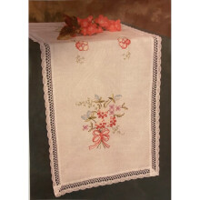 Lace Table Runner Floral (Pink) Stamped Cross Stitch Kit - 16" x 40"