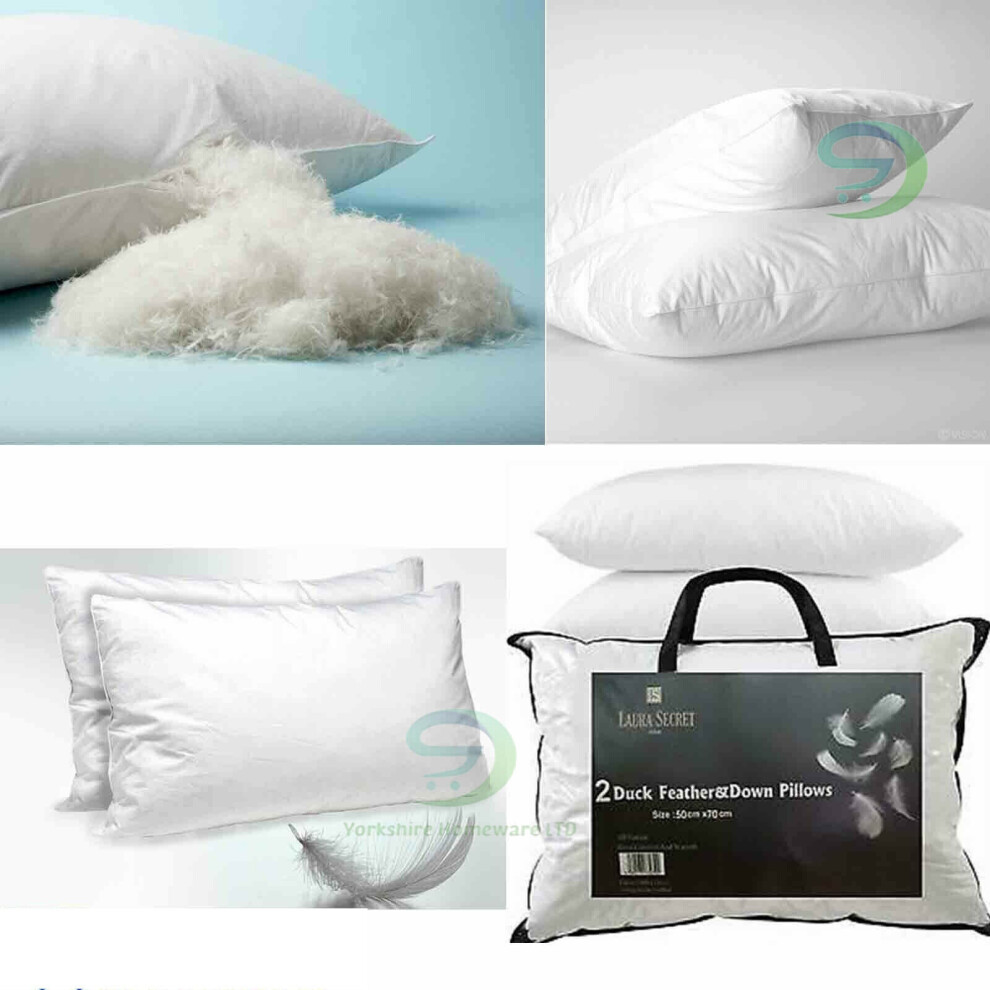 (2 x pc Pillows (1 Pair)) Luxury Duck Feather Pillows Hotel Home Quality Extra Filling Firm Support Pillow