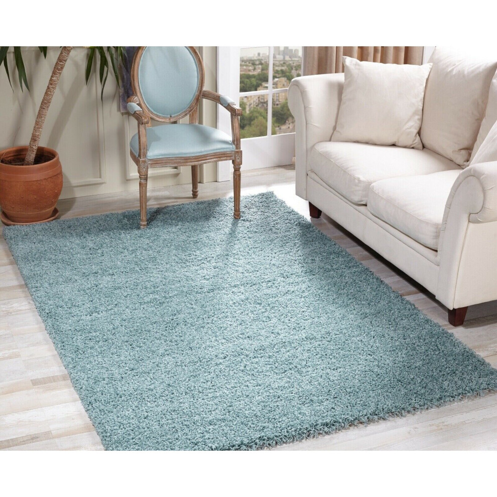 (Modern Duck Egg Blue Soft Small - Large Living Room Area Plain Fluffy Shaggy Rug) Modern Duck Egg Blue Soft Small - Large Shaggy Rug