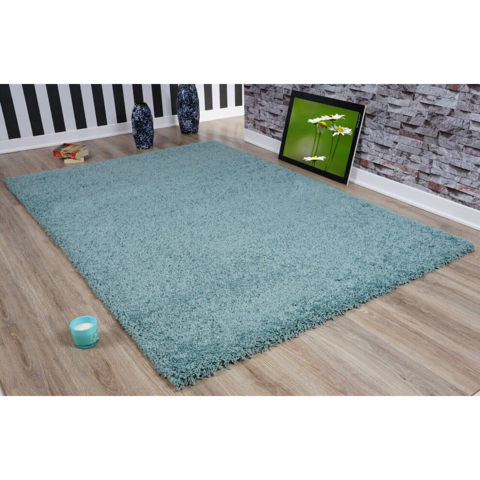 (Modern Duck Egg Blue Soft Small - Large Living Room Area Plain Fluffy Shaggy Rug) Modern Duck Egg Blue Soft Small - Large Shaggy Rug