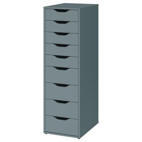 ALEX Drawer unit with 9 drawers, grey-turquoise 36x116 cm