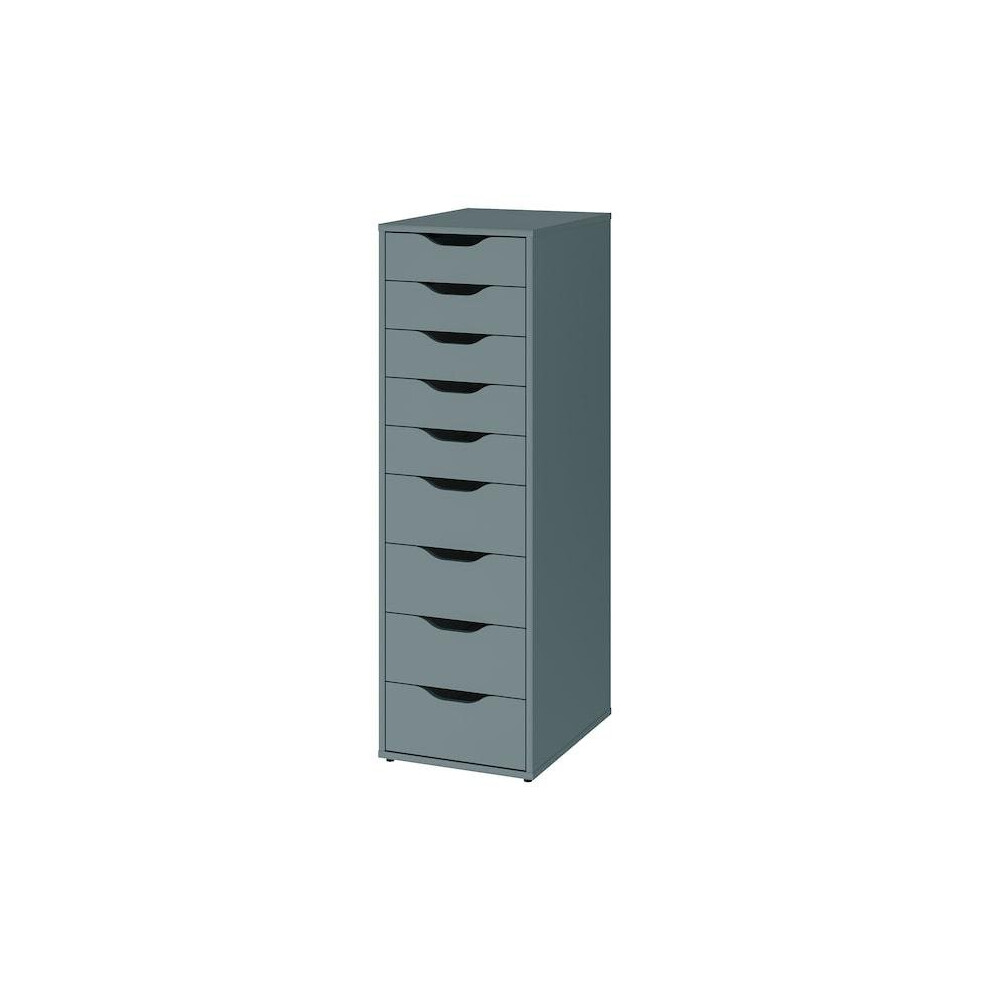 ALEX Drawer unit with 9 drawers, grey-turquoise 36x116 cm