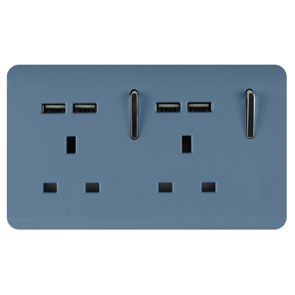 Trendi Switch Sky Blue 2 Gang 4 Port Usb 2100Ma Plug Socket In - Image 6