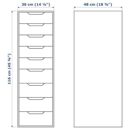 ALEX Drawer unit with 9 drawers, grey-turquoise 36x116 cm 2