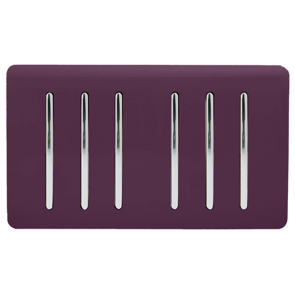 Trendi Artistic Modern Glossy 6 Gang 1 Way Rocker  Double Plate Tactile Light Switch Plum