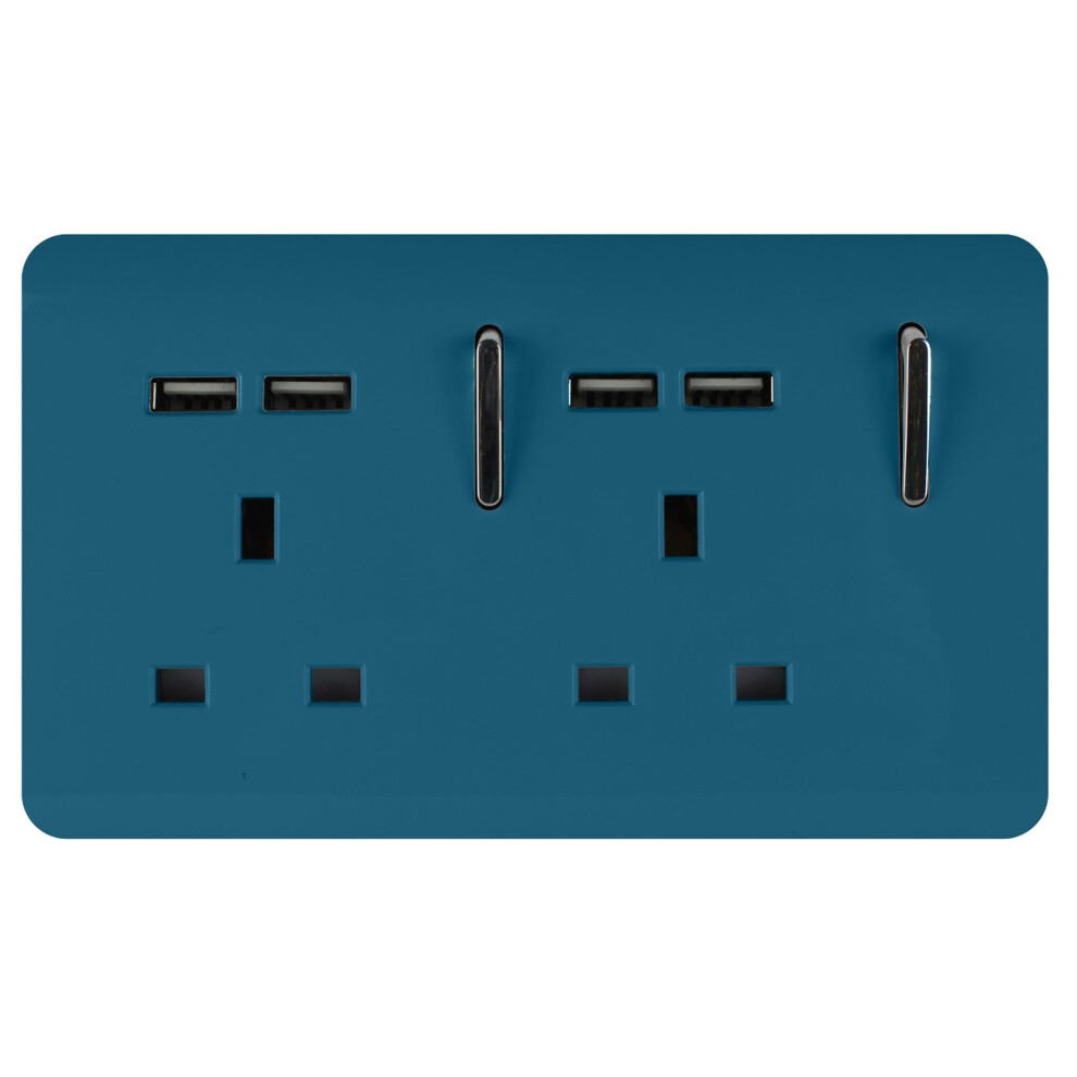 Trendi Switch 2 Gang 4 Port USB Plug Socket Ocean Blue - Image 2