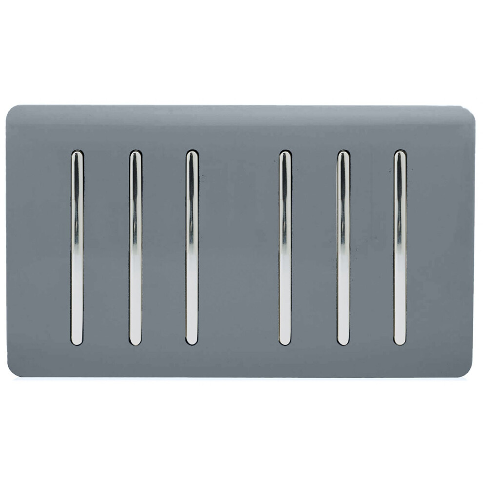 Trendi Artistic Modern Glossy 6 Gang 2 Way Rocker Double Plate Tactile Light Switch Warm Grey