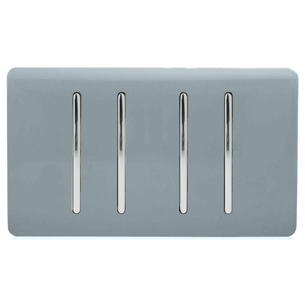 Trendi Artistic Modern Glossy 4 Gang 1 Way Rocker Double Plate Tactile Light Switch Cool Grey