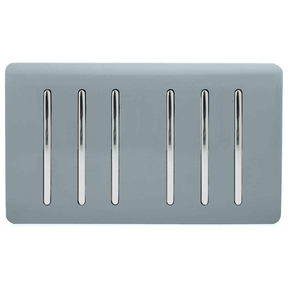 Trendi Artistic Modern Glossy 6 Gang 2 Way Rocker Double Plate Tactile Light Switch Cool Grey