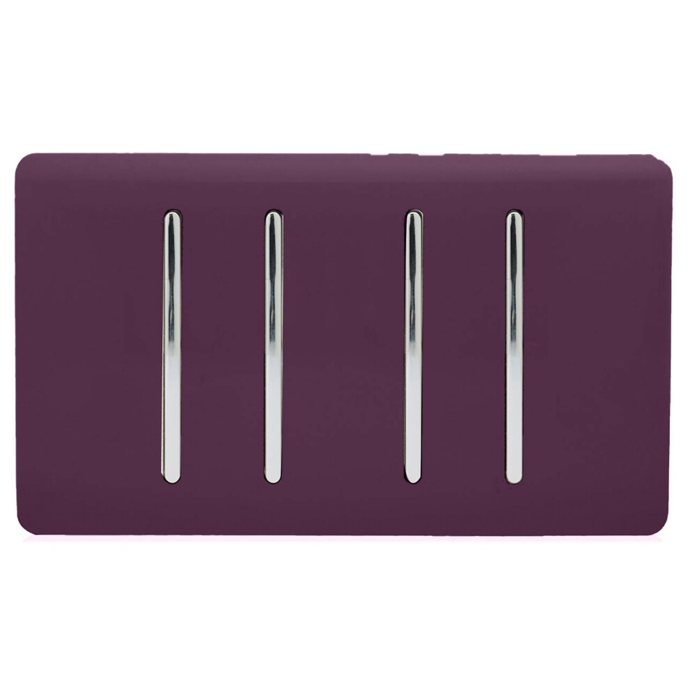 Trendi Artistic Modern Glossy 4 Gang 2 Way  Rocker Double Plate Tactile Light Switch Plum