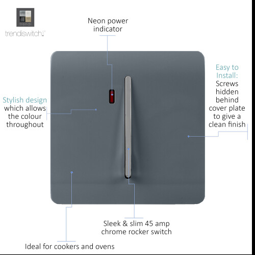 Trendi Switch Trendi Artistic Modern Glossy 45 A Tactile Light Switch & Neon Insert Warm Grey 1