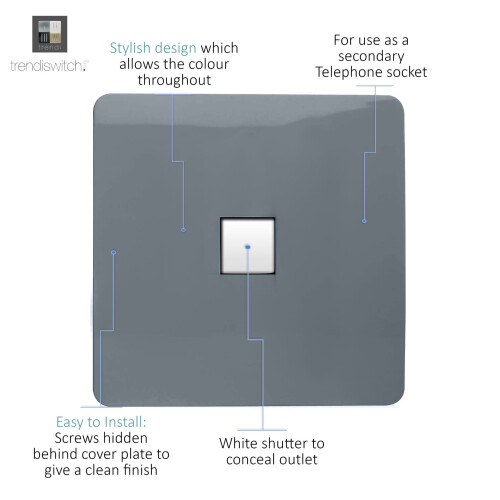 Trendi Switch Trendi Artistic Modern Glossy Tactile Telephone Socket Warm Grey 1