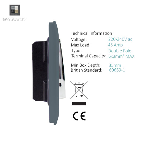 Trendi Switch Trendi Artistic Modern Glossy 45 A Tactile Light Switch & Neon Insert Warm Grey 2