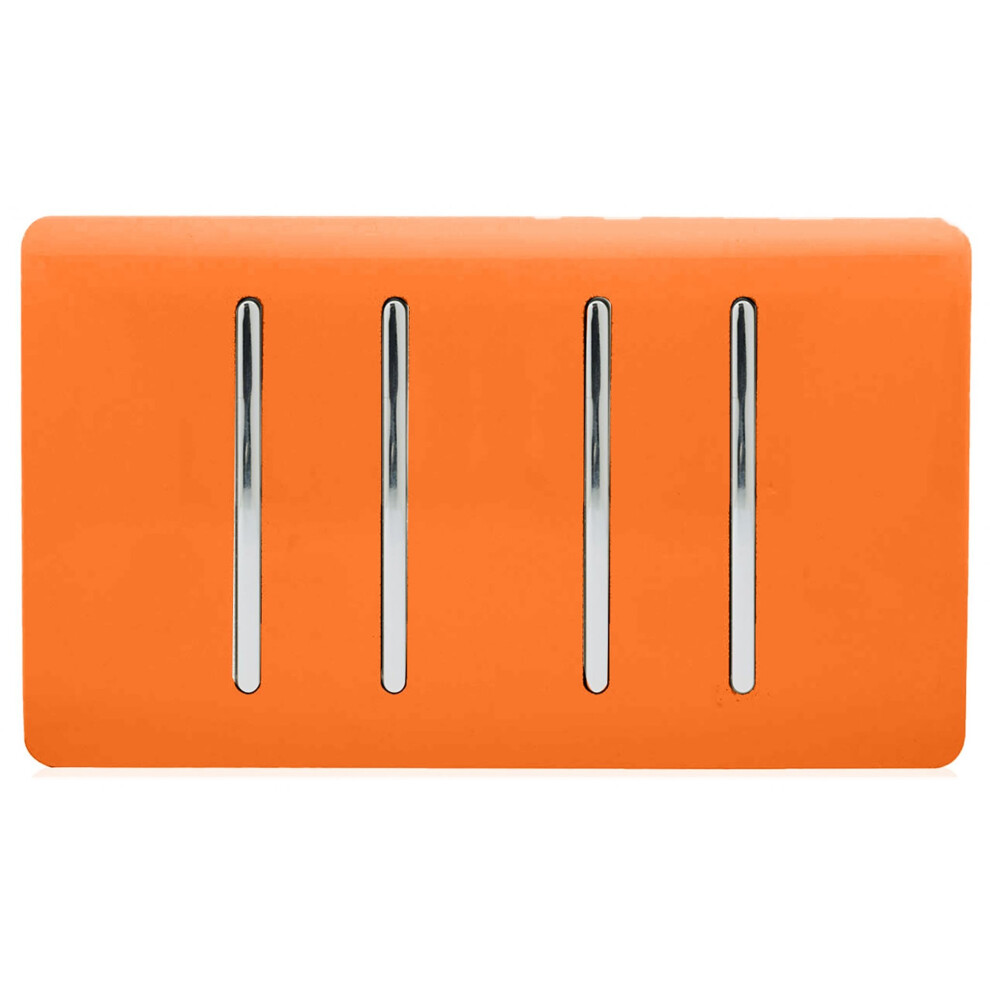 Trendi Artistic Modern Glossy 4 Gang 2 Way  Rocker Double Plate Tactile Light Switch Orange