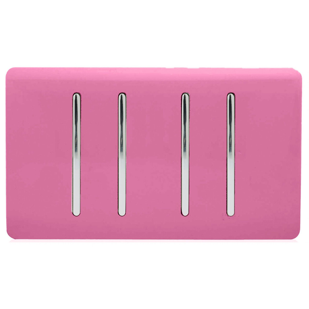 Trendi Artistic Modern Glossy 4 Gang 1 Way  Rocker Double Plate Tactile Light Switch Pink