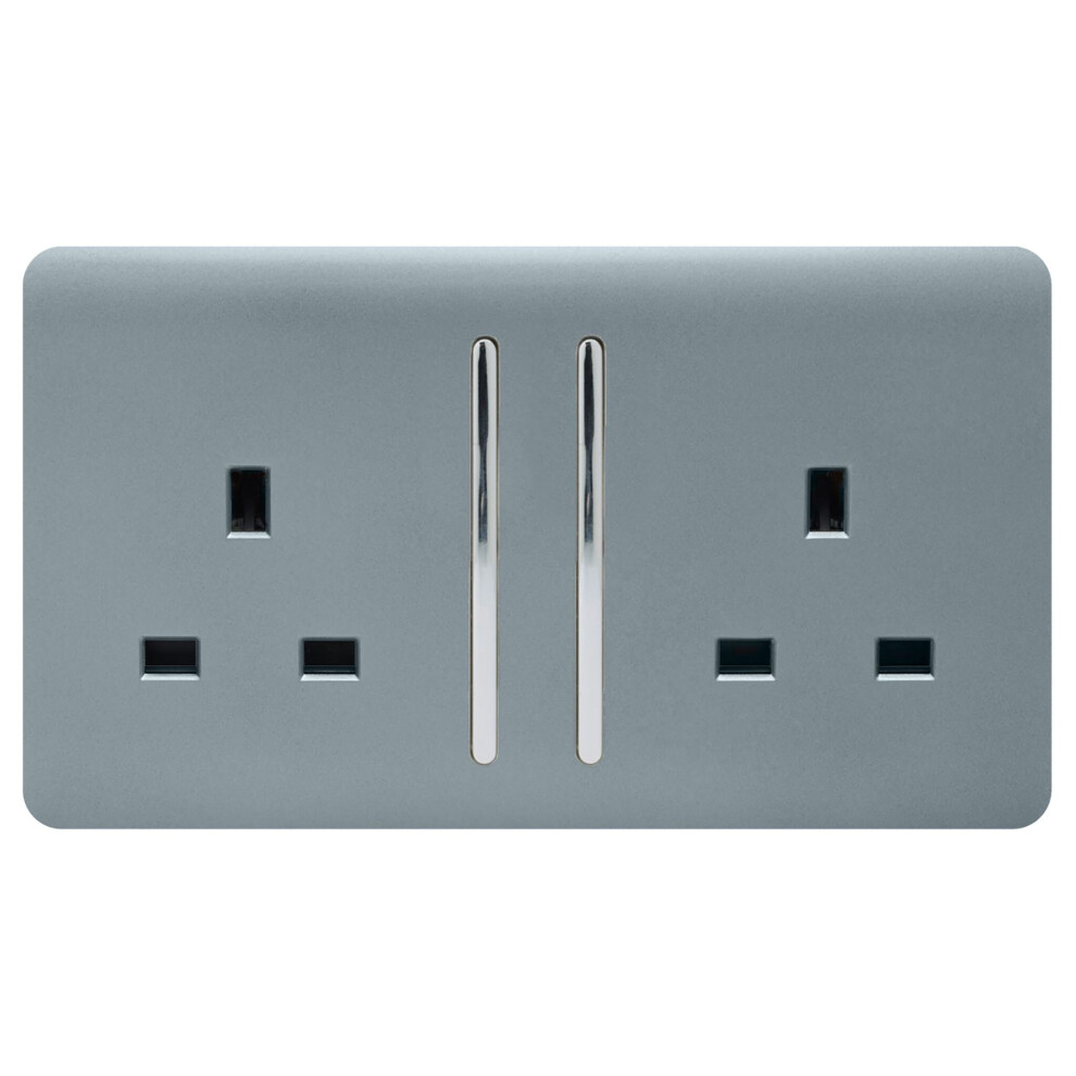 Trendi 2 Gang Artistic Modern Glossy 13 Amp Switched  Plug Socket Cool Grey  (3 Pack)