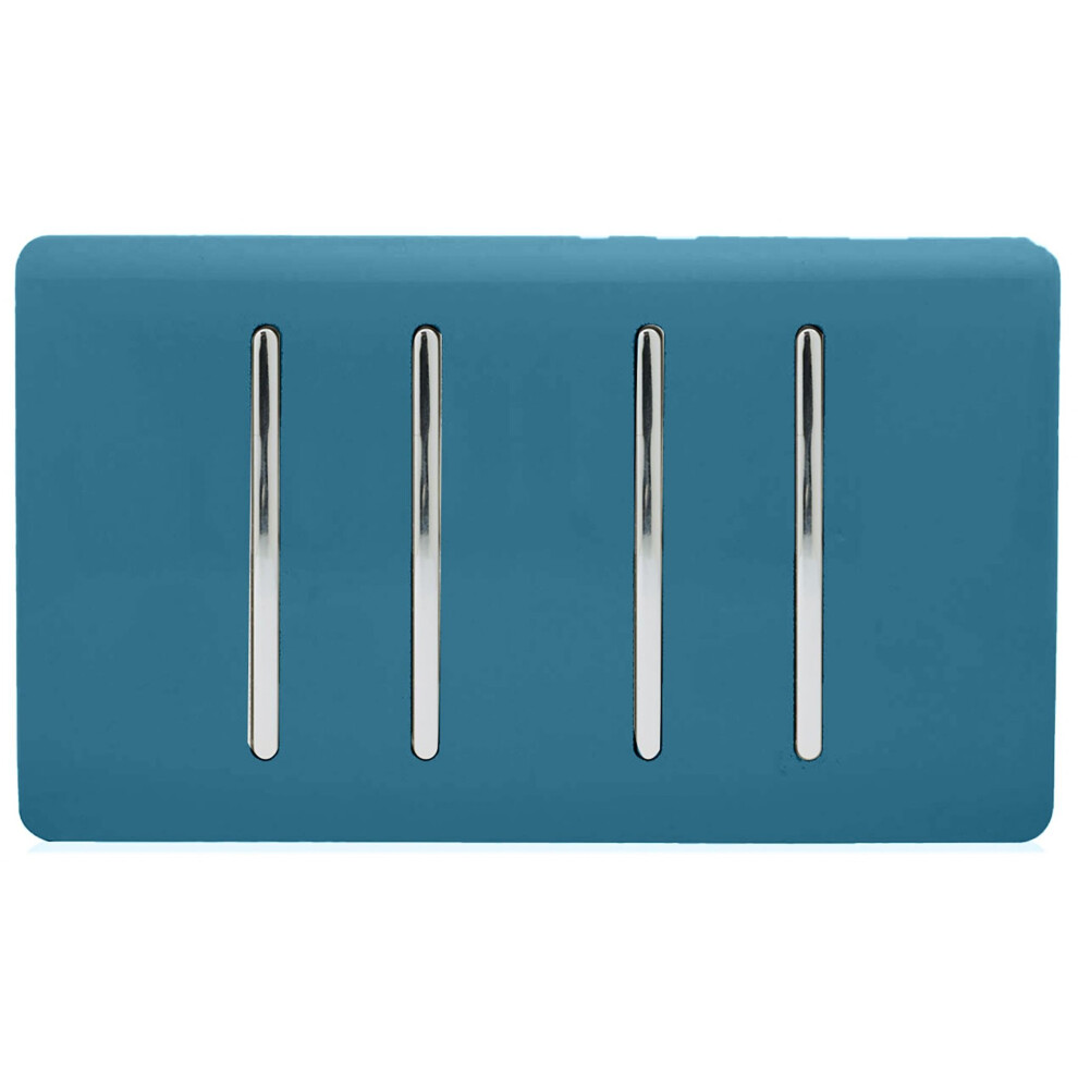 Trendi Artistic Modern Glossy 4 Gang 1 Way Rocker Double Plate Tactile Light Switch Ocean Blue