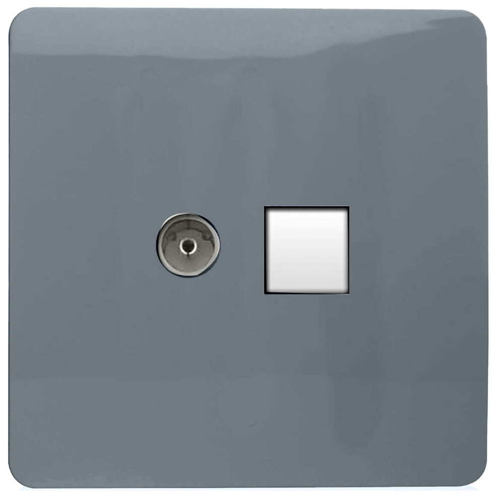 Trendi Artistic Modern Glossy Tactile TV Co-axial Socket + Telephone Socket Warm Grey