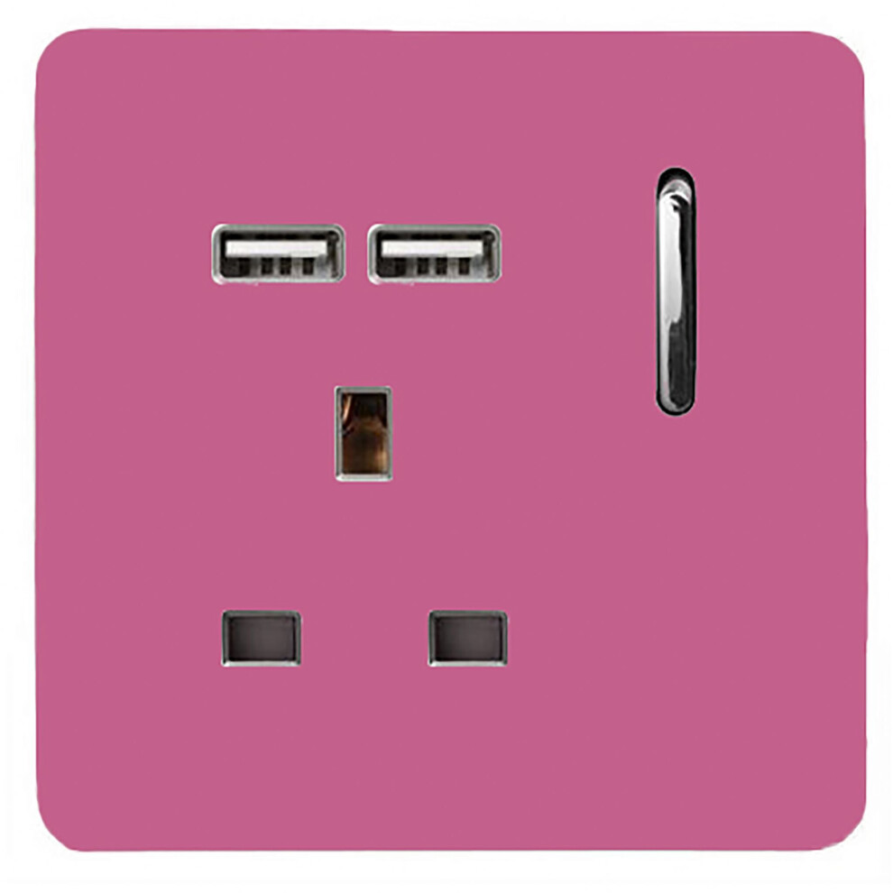 Trendi Switch Trendi 1 Gang Artistic Modern Glossy 13 Amp 2X2.1ma Usb Switched Tactile Pink