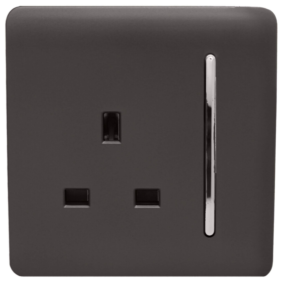 Trendi 1 Gang Artistic Modern Glossy 13 Amp Switched Tactile Plug Socket Dark Brown 7091057082579