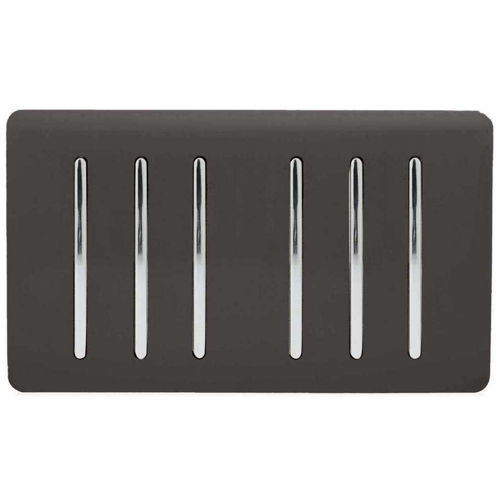 Trendi Artistic Modern Glossy 6 Gang 2 Way Rocker Double Plate Tactile Light Switch Dark Brown