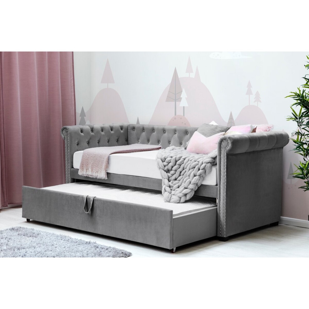 Clarendon Grey Velvet Day Bed with Trundle Single Size 3ft