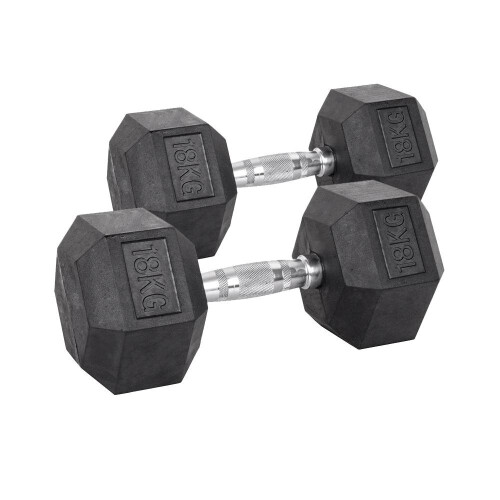 Quality Anti-slip Grip Hex Dumbbells - 2 x 18kg
