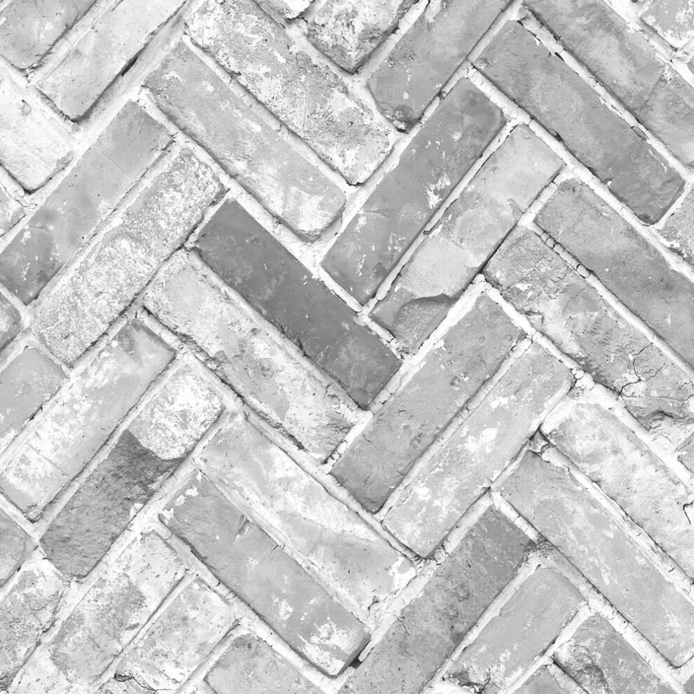 Muriva Herringbone Brick Grey Wallpaper 174502