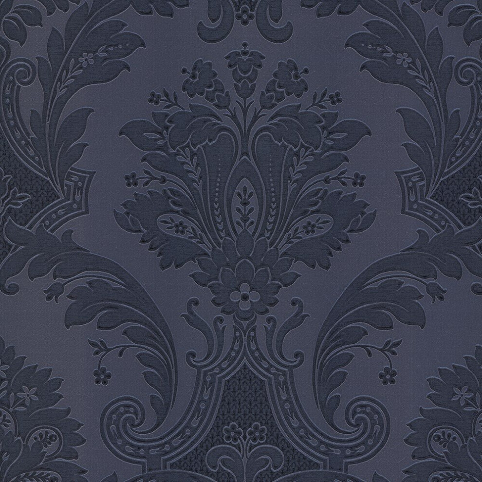 Belgravia Decor Amara Damask Dark Blue Wallpaper GB7371