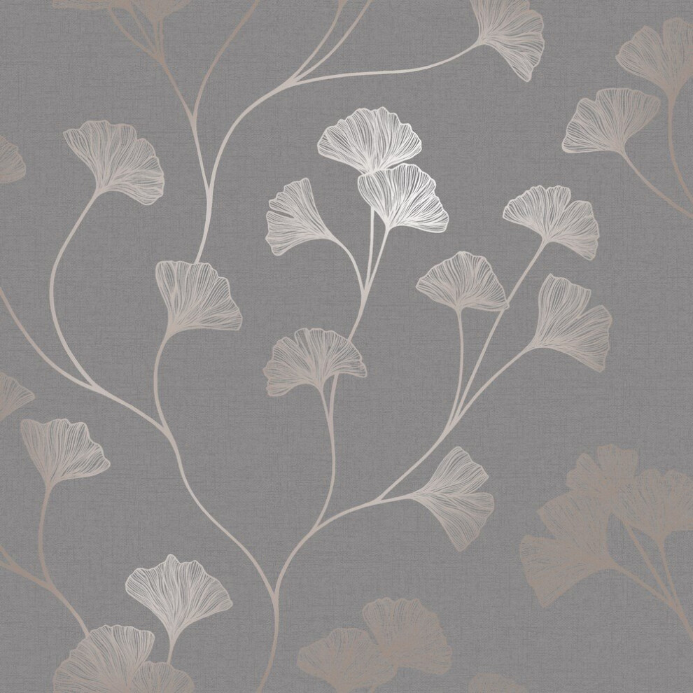 Holden Decor Glistening Ginkgo Rose Wallpaper 12702 Grey/Gold