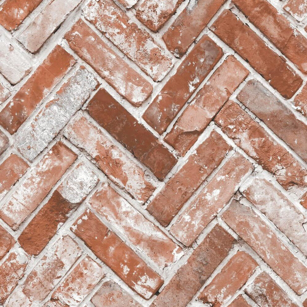 Muriva Herringbone Brick Red Wallpaper 174501