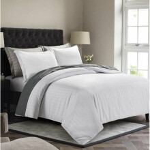 (White, Single) Satin Stripe Duvet Quilt Cover Bedding Set