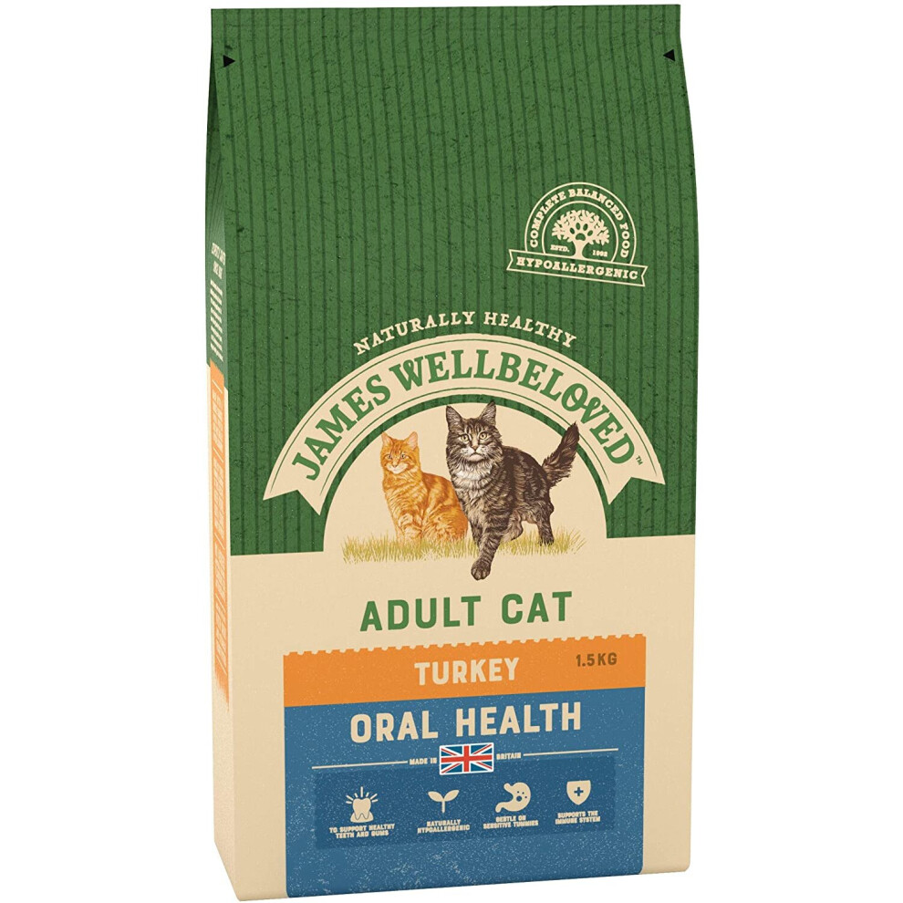 James Wellbeloved Complete Dry Oralcare Cat Food Turkey And Rice, 1.5 Kg