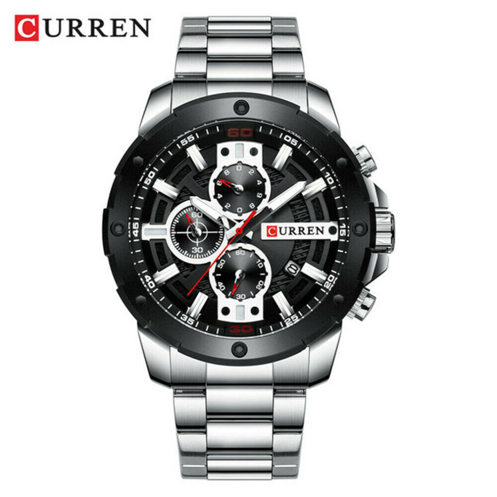 Curren (Silver) Men Watches Stainless Steel Wristwatch Male Chronograph Quartz Watch Gift Silver