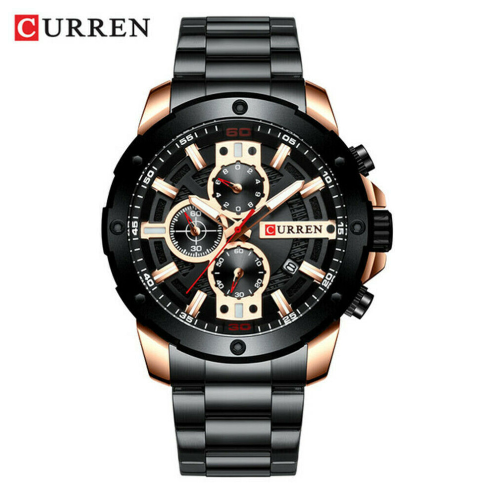 Curren (Black) Men Watches Stainless Steel Wristwatch Male Chronograph Quartz Watch Gift Black