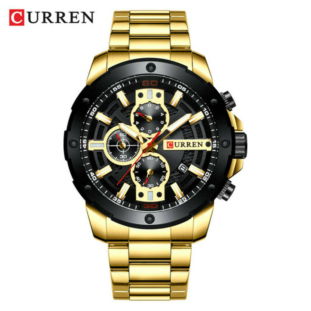 Curren (Gold) Men Watches Stainless Steel Wristwatch Male Chronograph Quartz Watch Gift Gold