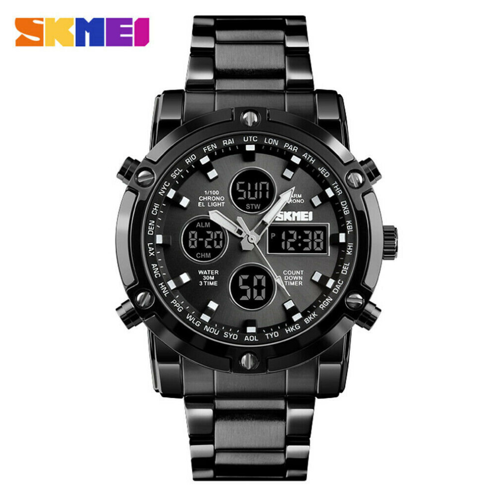 (Black) SKMEI Men Quartz Watch Luxury Sport LED Digital Wristwatch Male Business Watches