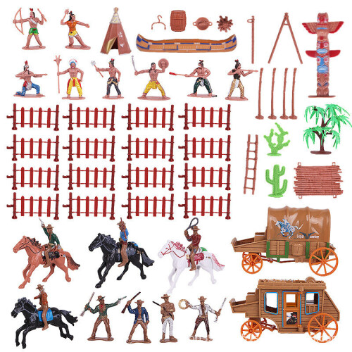 43PCS Indian Model Decoration Western Cowboy Carriage Simulation Decoration Scene Character Sanding Equipment