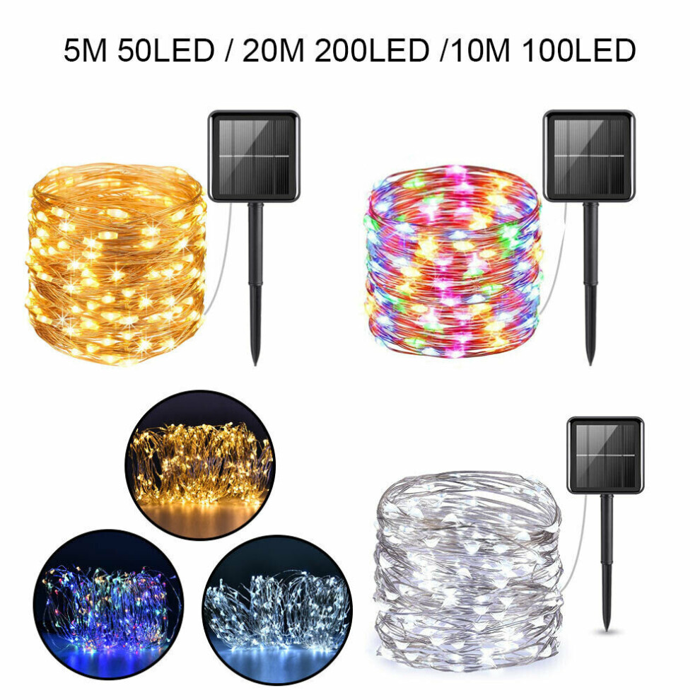 (10M, White) 10M 20M Outdoor LED Solar String Lights Garden Decor