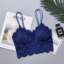 (Blue, XL) Womens Backless Lace Floral Bralette Crop Top Bra