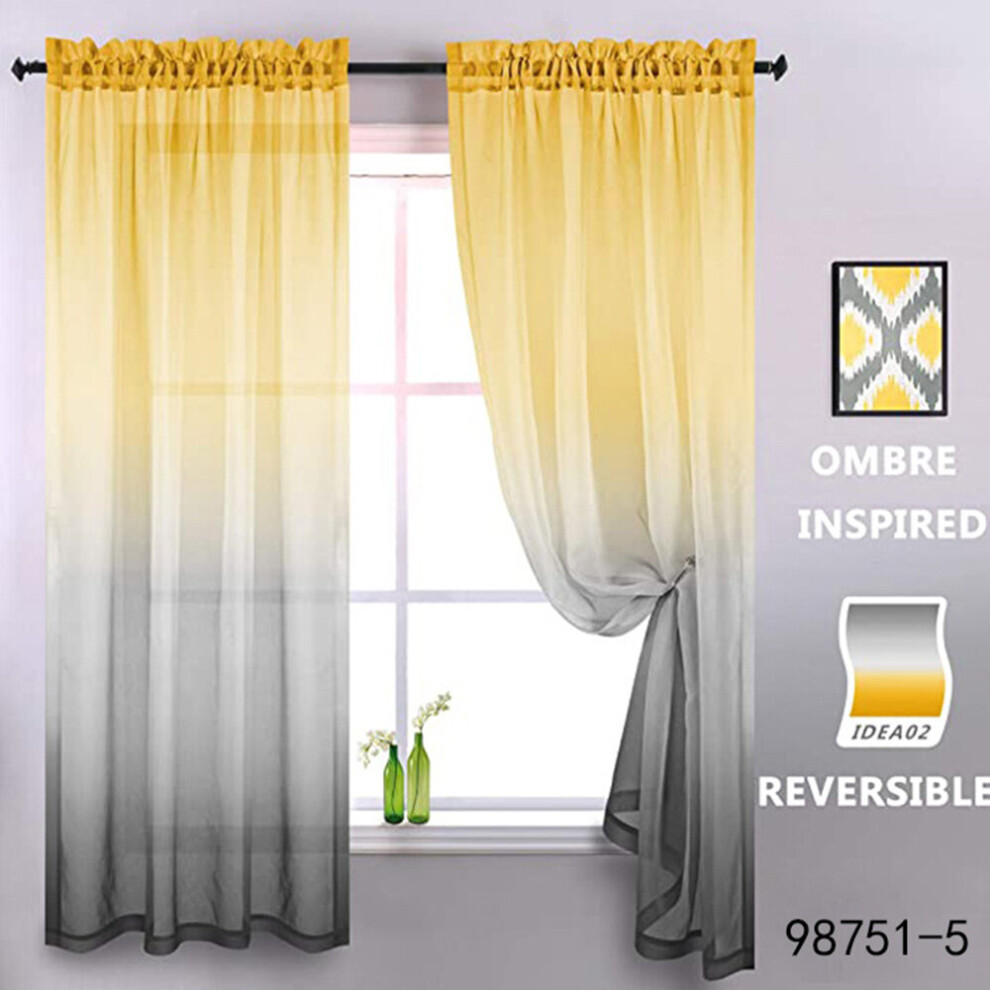 (Yellow Rod Pocket, 132x213cm) Gradient Tulle Voile Door Window Curtain Drape Panel Sheer Scarf Valances Decor