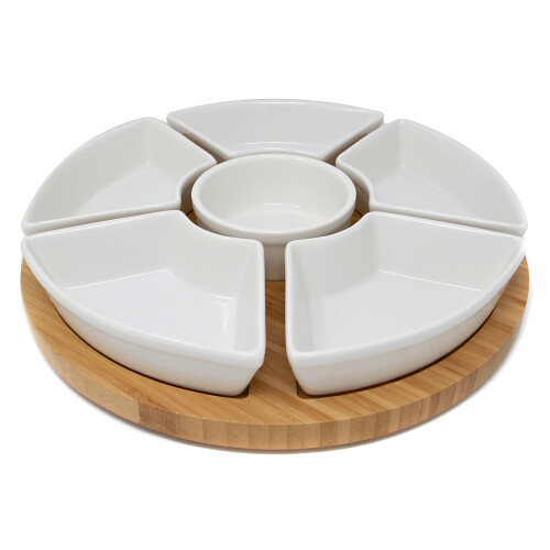 Bamboo Rotating Dip Set & Ceramic Dishes | M&W 1
