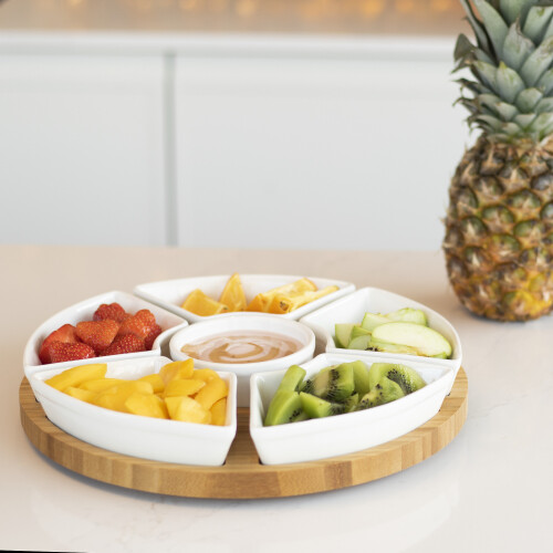 Bamboo Rotating Dip Set & Ceramic Dishes | M&W 2