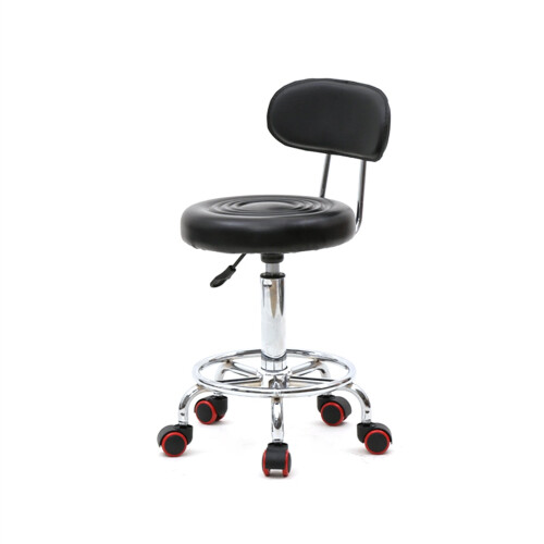 Round Shape Adjustable Salon Stool with Back and Line Black Chair